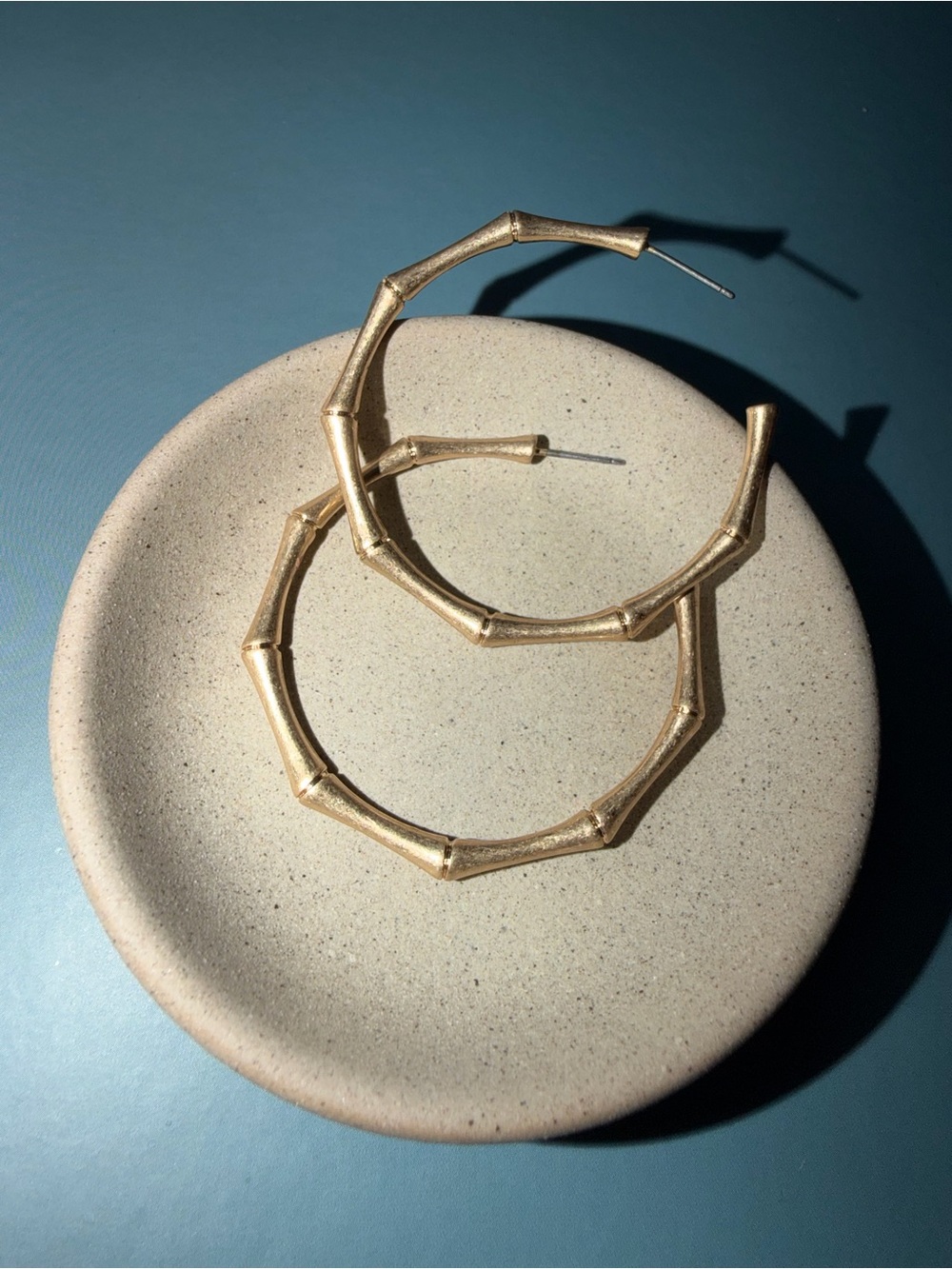 Gold Bamboo-Style Hoop Earrings — Women Jewelry